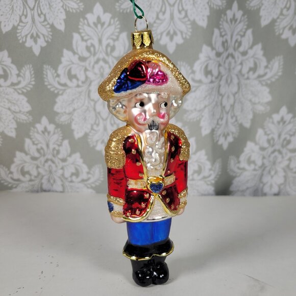 Vintage Hand Blown Glass Ornament Nutcracker with Glitter Accents  6.5" Tall - Picture 4 of 10
